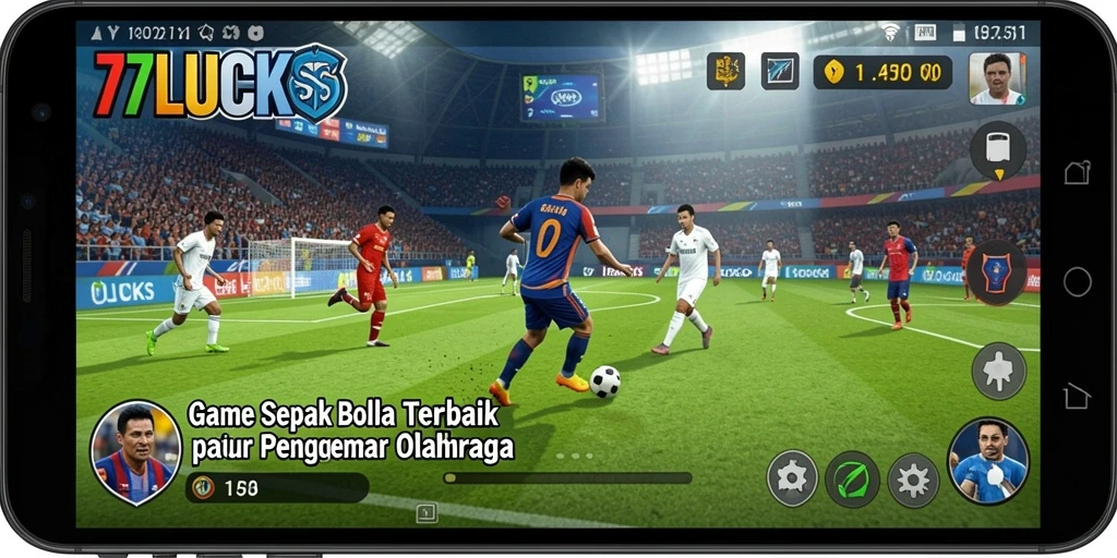 Tampilan gameplay <strong>77LUCKS</strong> saat pertandingan sepak bola berlangsung.