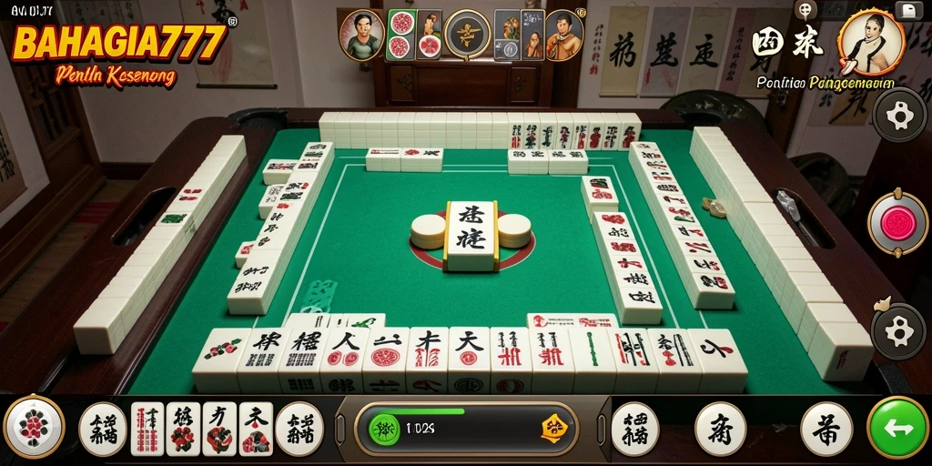 Tangkapan layar BAHAGIA777 menampilkan suasana permainan Mahjong yang menarik.