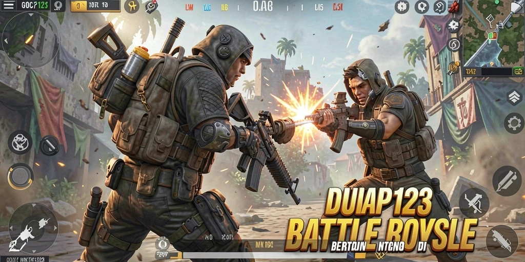 Tangkapan layar gameplay GOCAP123 menampilkan aksi seru dalam pertempuran Battle Royale.