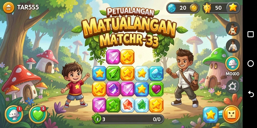 Menampilkan gameplay seru TAR555 dalam aksi Match-3.