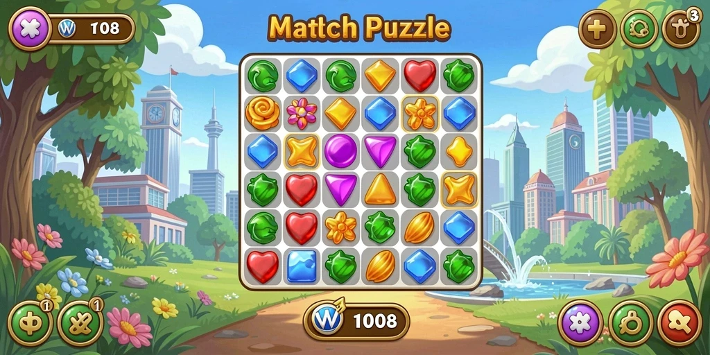 Tampilan menarik dari gameplay VW108 yang penuh warna.