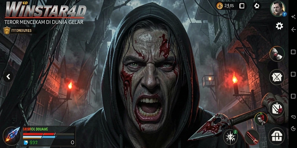 Gameplay menegangkan dalam WINSTAR4D yang menghadirkan suasana horror yang kental.